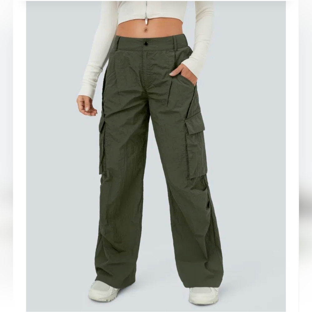 Nwot HALARA Mid Rise Button Zipper Side Pocket Wide Leg Casual Cargo Pants